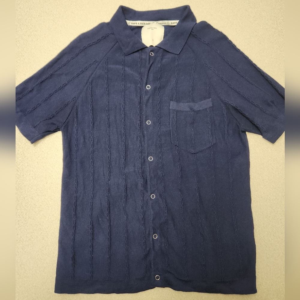 Percival Knitted Polo Shirt Size M Academy Mini Cable Knit Polo Cotton Navy